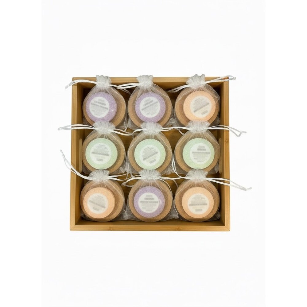 Set Of‎ 9 Aromatherapy Shower Steamers With Wooden Holders By Oily Blends